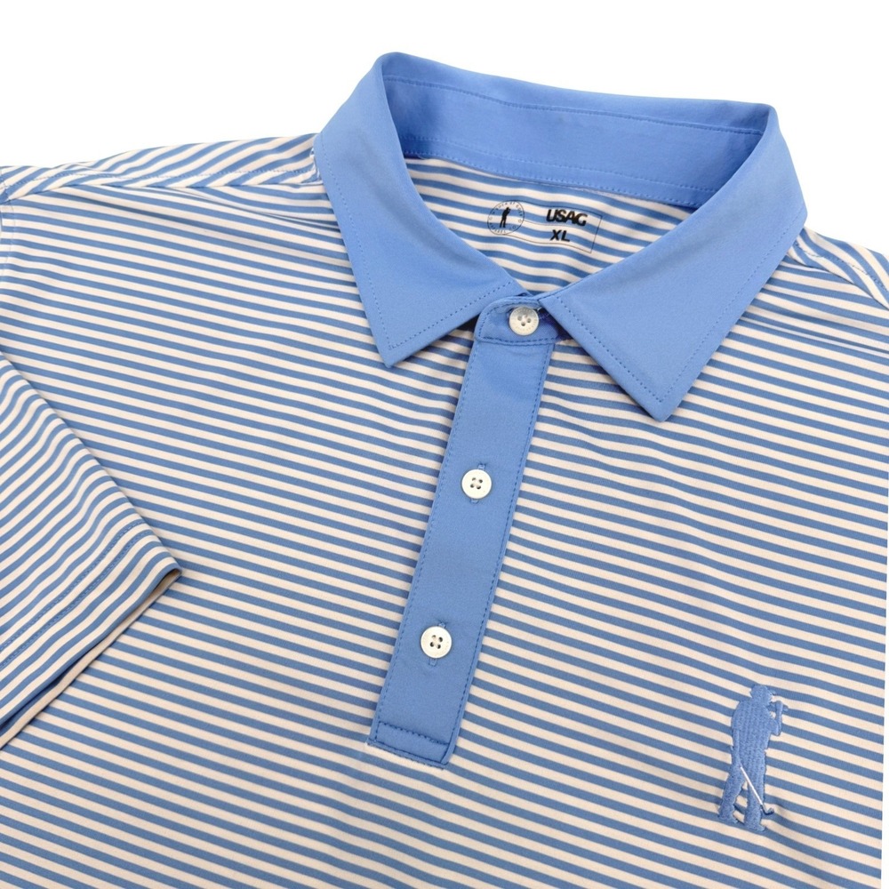 U Suck At Golf Polo Men XL Blue Striped Performance Stretch Breathable Active
